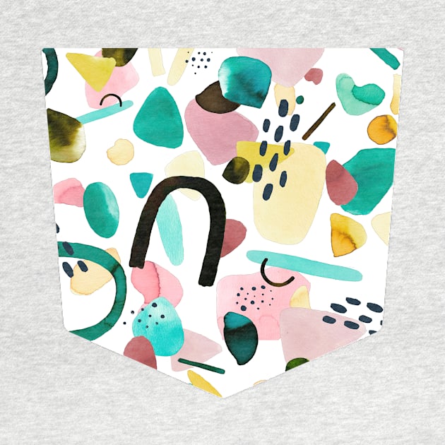 Pocket - Watercolor Geometric Pieces Green Pink by ninoladesign